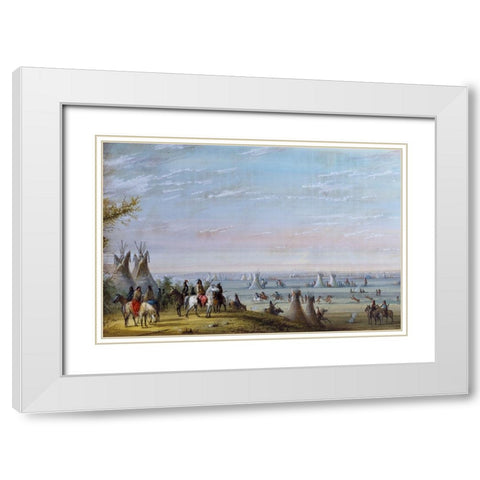 Rendezvous White Modern Wood Framed Art Print with Double Matting by Miller, Alfred Jacob
