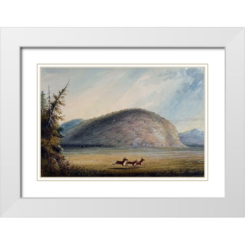 Rock of Independence White Modern Wood Framed Art Print with Double Matting by Miller, Alfred Jacob