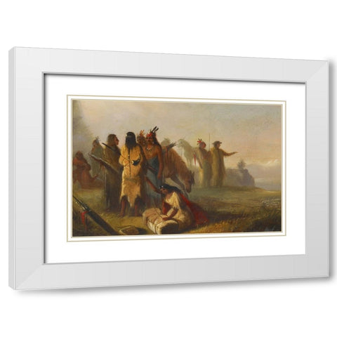 Scene of Trappers and Indians White Modern Wood Framed Art Print with Double Matting by Miller, Alfred Jacob