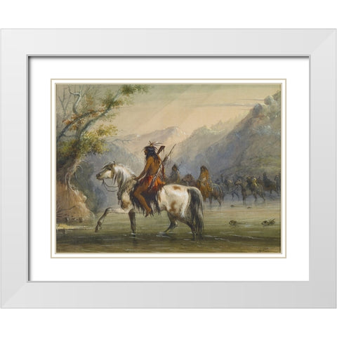 Fording a River White Modern Wood Framed Art Print with Double Matting by Miller, Alfred Jacob