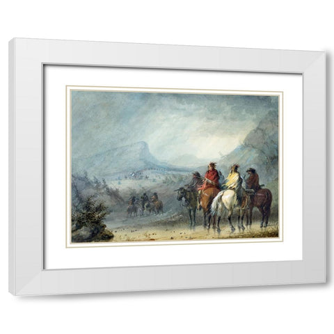 Waiting for the Caravan White Modern Wood Framed Art Print with Double Matting by Miller, Alfred Jacob