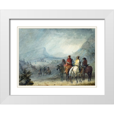 Waiting for the Caravan White Modern Wood Framed Art Print with Double Matting by Miller, Alfred Jacob