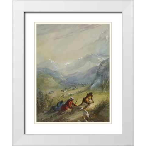 Mountain Sheep White Modern Wood Framed Art Print with Double Matting by Miller, Alfred Jacob