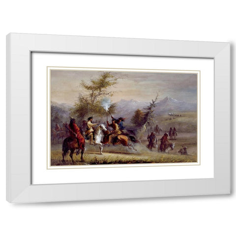 The Greeting White Modern Wood Framed Art Print with Double Matting by Miller, Alfred Jacob