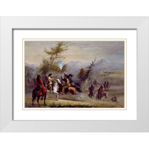 The Greeting White Modern Wood Framed Art Print with Double Matting by Miller, Alfred Jacob