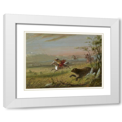 The Grizzly Bear White Modern Wood Framed Art Print with Double Matting by Miller, Alfred Jacob