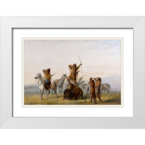 Yell of Triumph White Modern Wood Framed Art Print with Double Matting by Miller, Alfred Jacob
