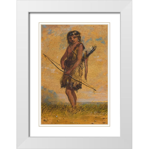 Indian Boy White Modern Wood Framed Art Print with Double Matting by Miller, Alfred Jacob