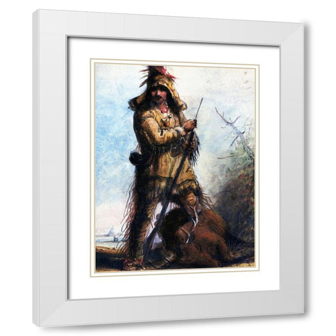 Rocky Mountains Trapper Old Bill Williams White Modern Wood Framed Art Print with Double Matting by Miller, Alfred Jacob