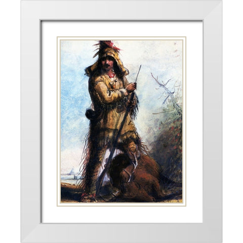 Rocky Mountains Trapper Old Bill Williams White Modern Wood Framed Art Print with Double Matting by Miller, Alfred Jacob
