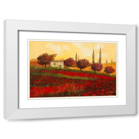 Papaveri Toscana II White Modern Wood Framed Art Print with Double Matting by Borelli, Guido