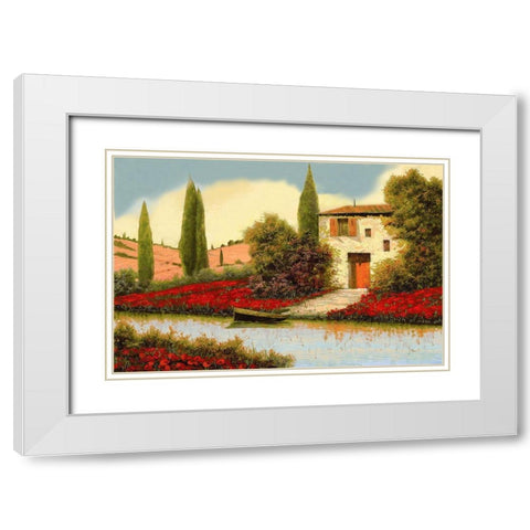 Lungo il Fiume Tra I Papaveri White Modern Wood Framed Art Print with Double Matting by Borelli, Guido