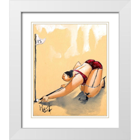 Golf Putting White Modern Wood Framed Art Print with Double Matting by West, Ronald
