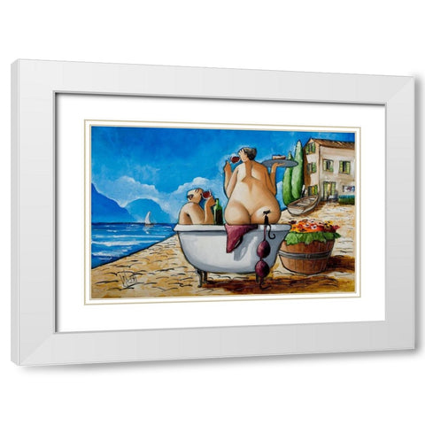 Tuscan Bath I White Modern Wood Framed Art Print with Double Matting by West, Ronald