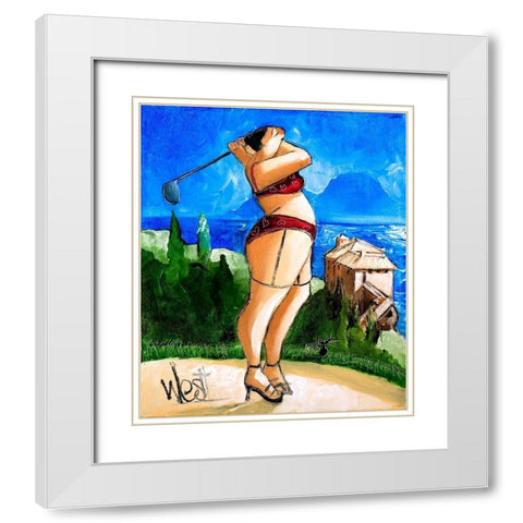 Golf Driving White Modern Wood Framed Art Print with Double Matting by West, Ronald