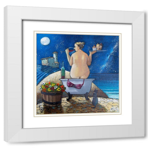 Bath II White Modern Wood Framed Art Print with Double Matting by West, Ronald