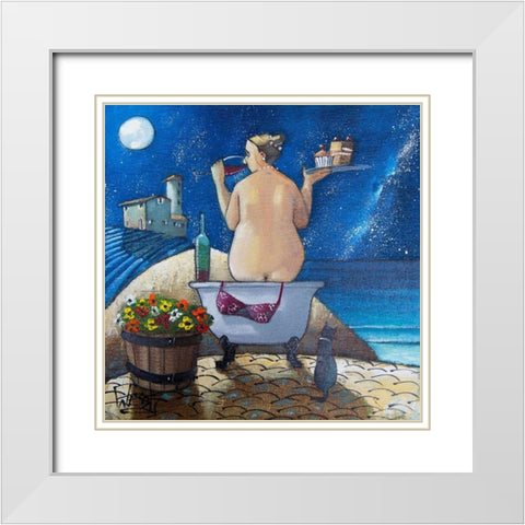 Bath II White Modern Wood Framed Art Print with Double Matting by West, Ronald