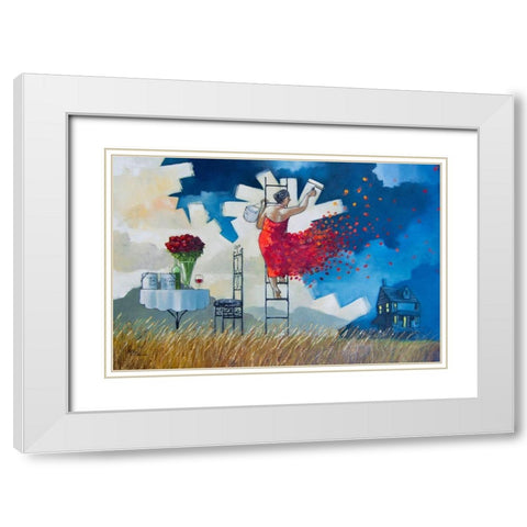 Lover Covers White Modern Wood Framed Art Print with Double Matting by West, Ronald