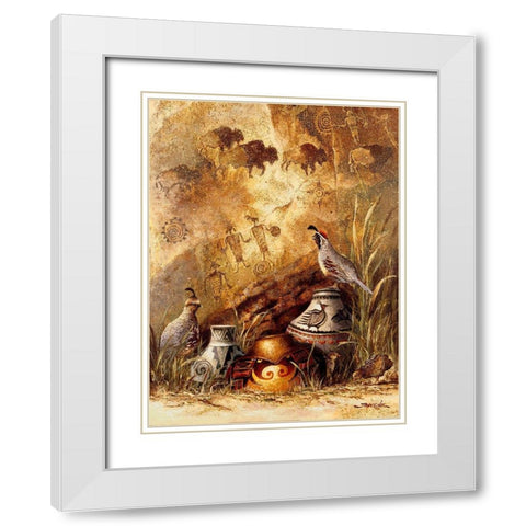 Pots and Quails White Modern Wood Framed Art Print with Double Matting by Lee, James