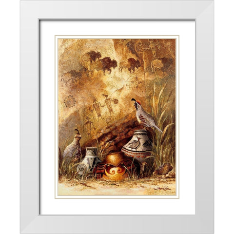 Pots and Quails White Modern Wood Framed Art Print with Double Matting by Lee, James