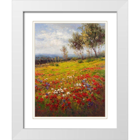 Wildflower Hillside White Modern Wood Framed Art Print with Double Matting by Hulsey