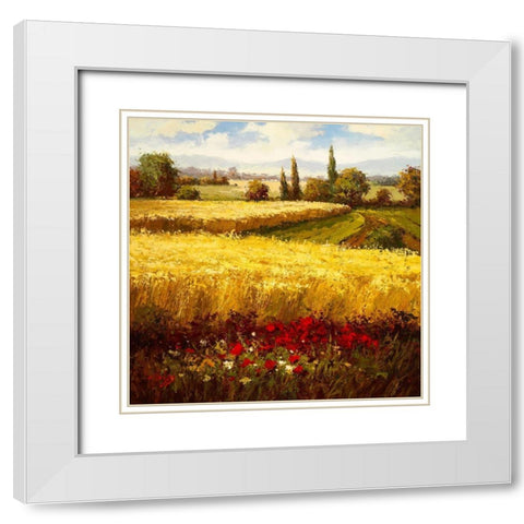Wheat Fields and Roses White Modern Wood Framed Art Print with Double Matting by Hulsey