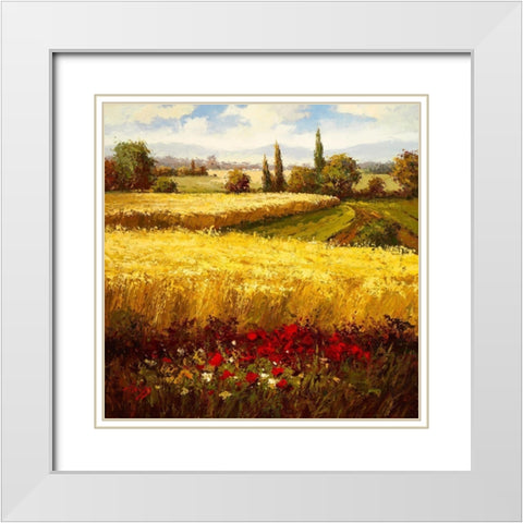 Wheat Fields and Roses White Modern Wood Framed Art Print with Double Matting by Hulsey