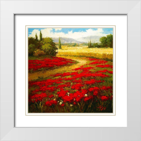 Wheat Fields and Poppies White Modern Wood Framed Art Print with Double Matting by Hulsey