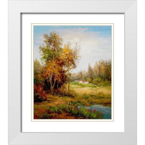 Poppies Pond White Modern Wood Framed Art Print with Double Matting by Hulsey