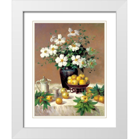 Dogwood And Lemons White Modern Wood Framed Art Print with Double Matting by Welby