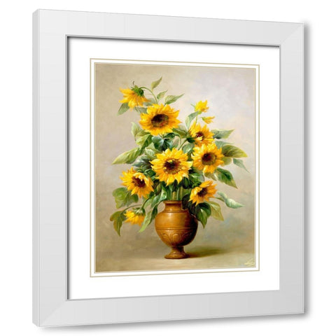 Sunflowers in Bronze I White Modern Wood Framed Art Print with Double Matting by Welby