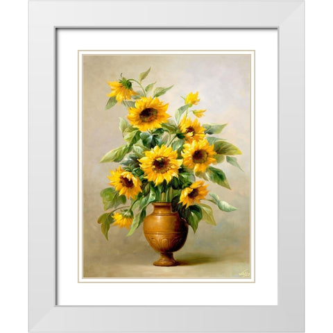 Sunflowers in Bronze I White Modern Wood Framed Art Print with Double Matting by Welby