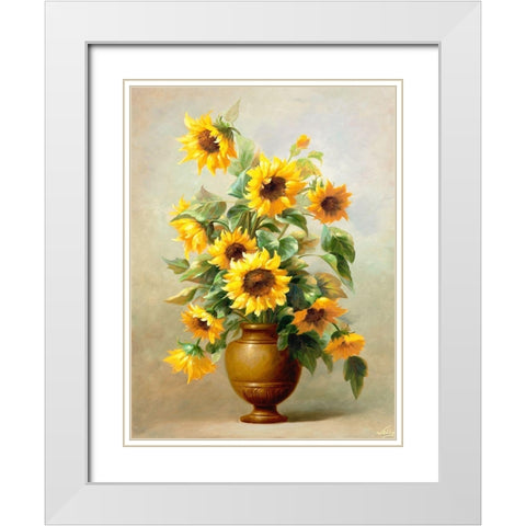 Sunflowers in Bronze II White Modern Wood Framed Art Print with Double Matting by Welby