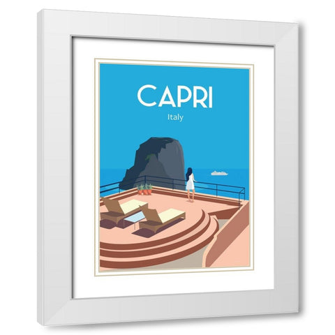 Capri Italy travel poster White Modern Wood Framed Art Print with Double Matting by ARCTIC FRAME