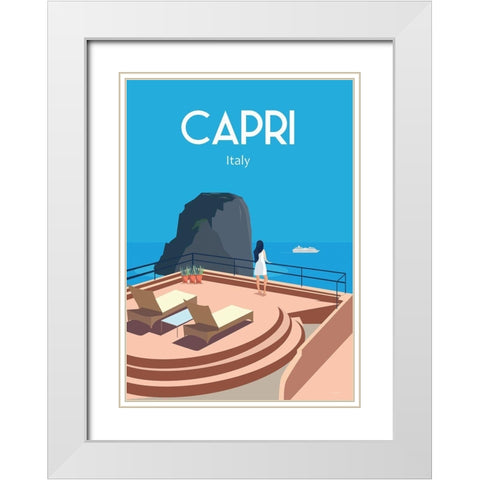 Capri Italy travel poster White Modern Wood Framed Art Print with Double Matting by ARCTIC FRAME