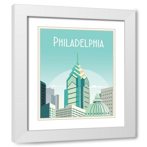 philadelphia travel poster White Modern Wood Framed Art Print with Double Matting by ARCTIC FRAME