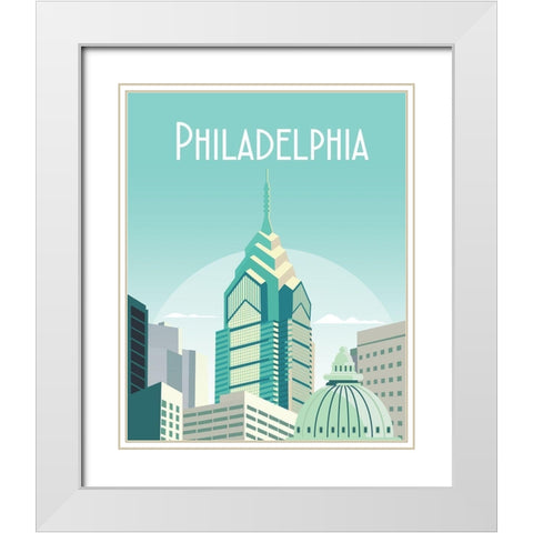 philadelphia travel poster White Modern Wood Framed Art Print with Double Matting by ARCTIC FRAME