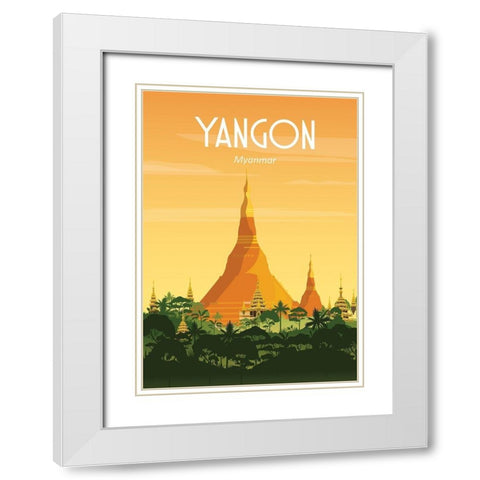 Yangon myanmar travel poster White Modern Wood Framed Art Print with Double Matting by ARCTIC FRAME