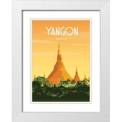 Yangon myanmar travel poster White Modern Wood Framed Art Print with Double Matting by ARCTIC FRAME