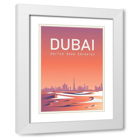 Dubai travel poster White Modern Wood Framed Art Print with Double Matting by ARCTIC FRAME