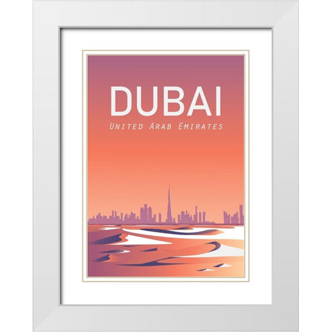 Dubai travel poster White Modern Wood Framed Art Print with Double Matting by ARCTIC FRAME