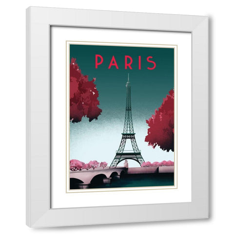 paris travel poster White Modern Wood Framed Art Print with Double Matting by ARCTIC FRAME