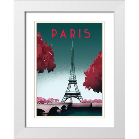 paris travel poster White Modern Wood Framed Art Print with Double Matting by ARCTIC FRAME