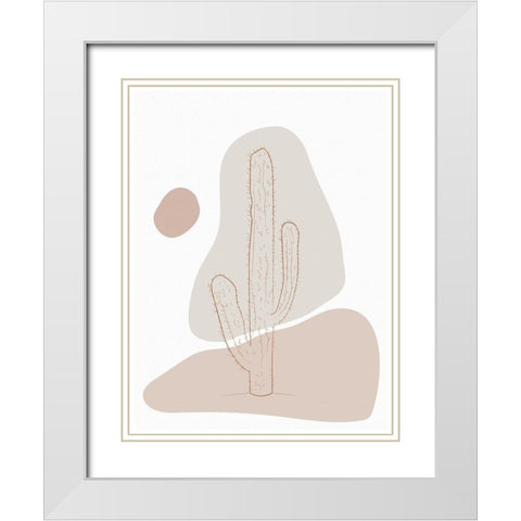 Abstract Minimal Cactus White Modern Wood Framed Art Print with Double Matting by Balbuena, Sabrina