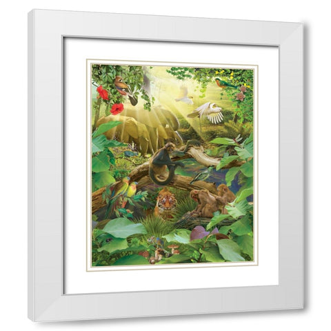Jungle Mix I White Modern Wood Framed Art Print with Double Matting by Hunziker, Steve