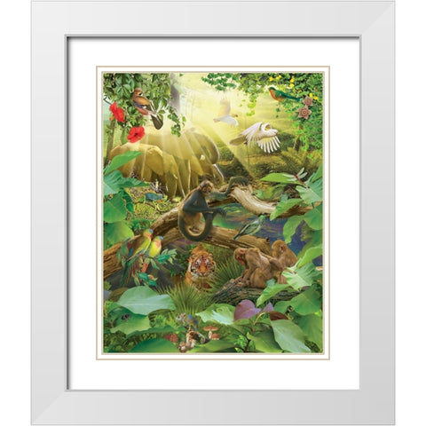 Jungle Mix I White Modern Wood Framed Art Print with Double Matting by Hunziker, Steve