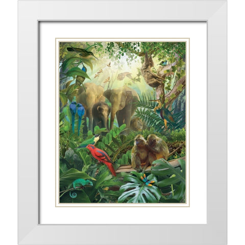 Jungle Mix II White Modern Wood Framed Art Print with Double Matting by Hunziker, Steve