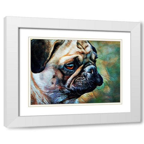 Fawn Pug Fascination  White Modern Wood Framed Art Print with Double Matting by Aldridge, Ashley