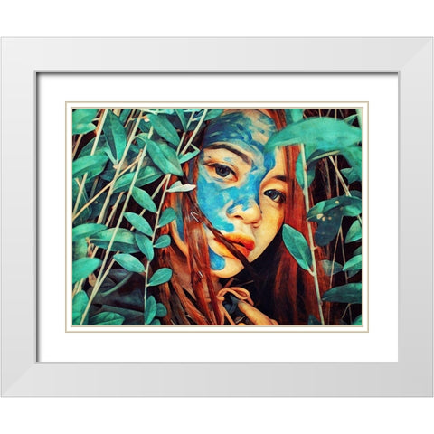 Tribal of Turquoise White Modern Wood Framed Art Print with Double Matting by Aldridge, Ashley