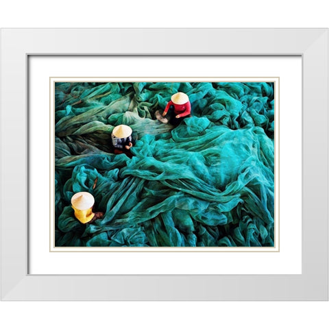 Turquoise Tangled White Modern Wood Framed Art Print with Double Matting by Aldridge, Ashley